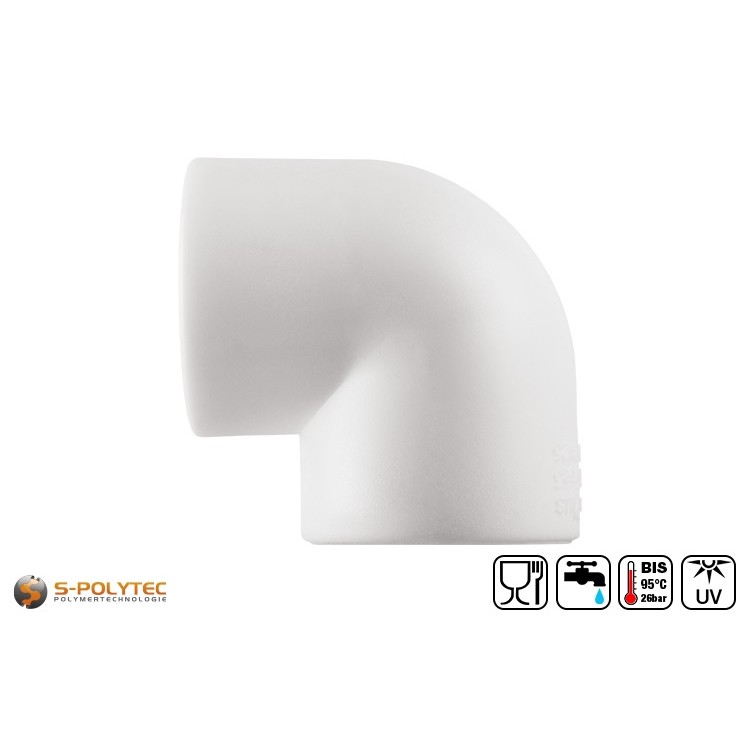Wij bieden de witte PPR 90° bochten aan in de maten DN20, DN25, DN32 en DN40 voor buizen met dezelfde diameter