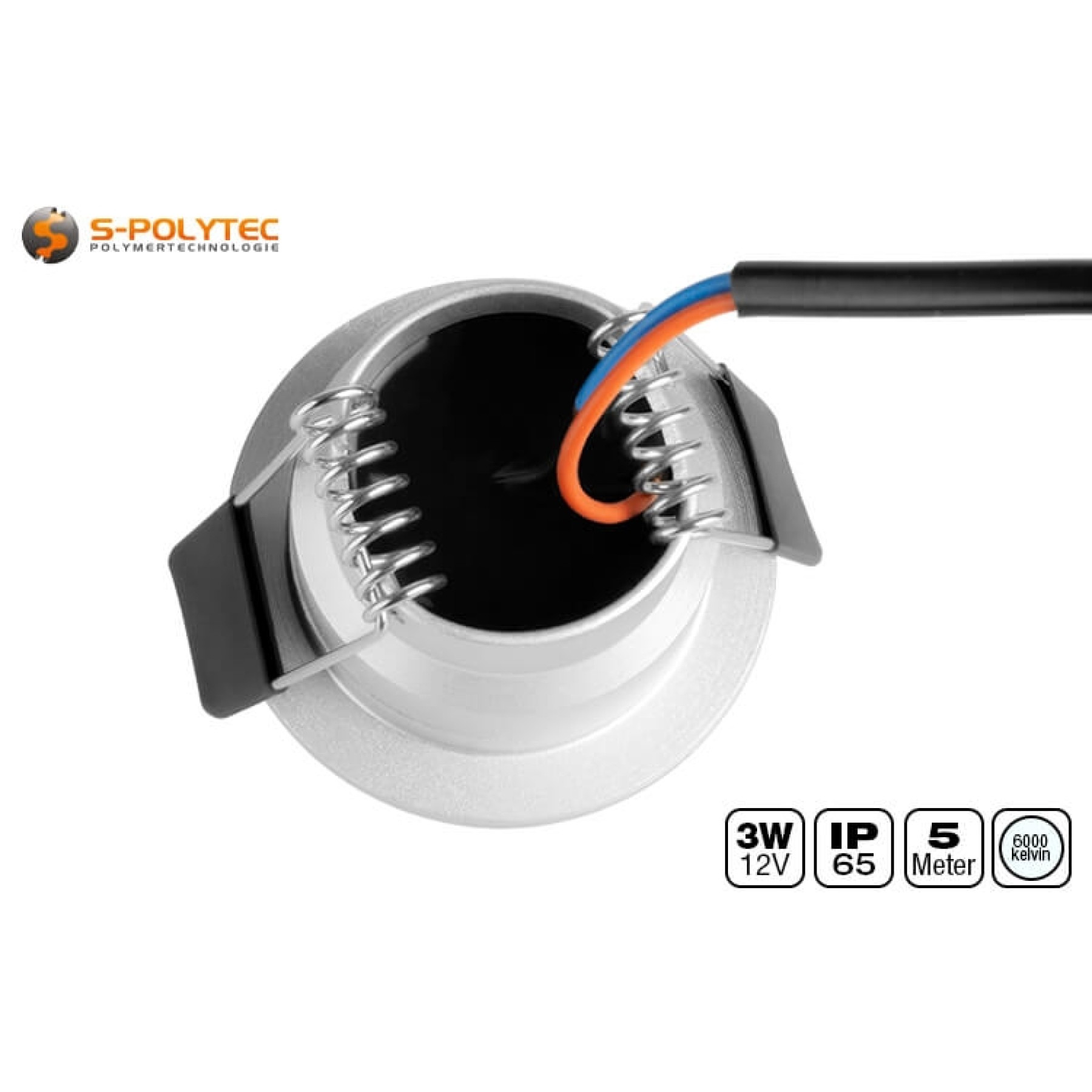 De 12V-inbouwspot met een solide aluminium behuizing in beschermingsklasse IP65 is geschikt voor gebruik buitenshuis