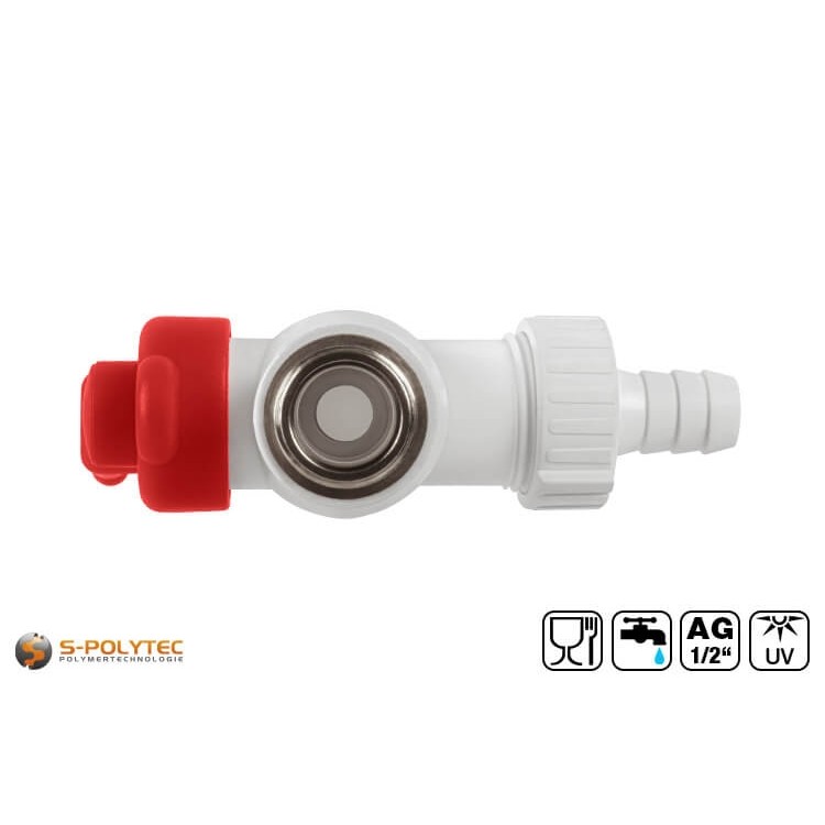 De witte uitloopkraan is voorzien van een 13mm schroefbare slangaansluiting