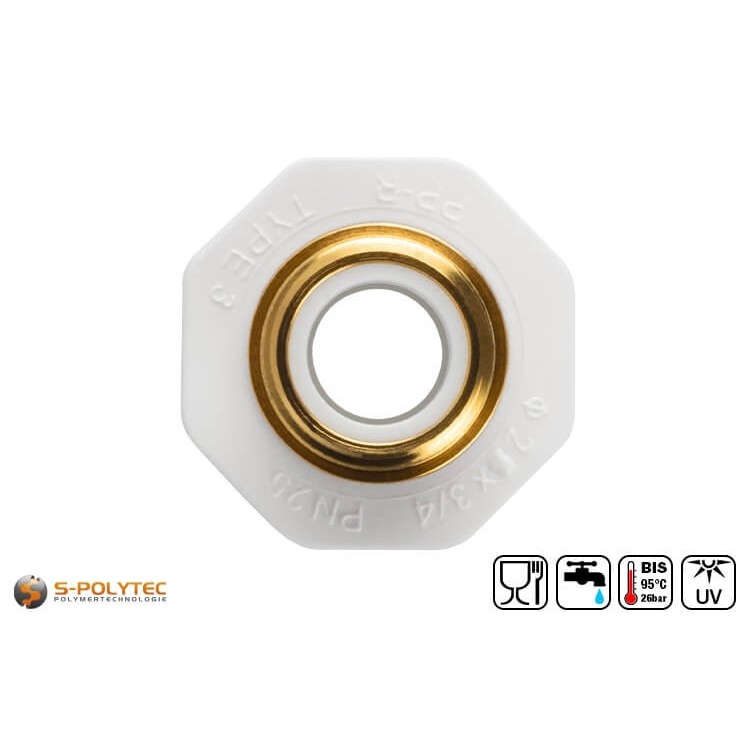 Aqua-Plus PP-R koppeling voor PP-R buizen in wit voor PP-R buizen in verschillende afmetingen met uitwendige draad