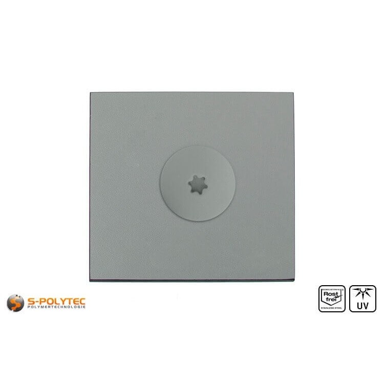 De balkonschroef in stofgrijs met een kopdiameter van 16mm heeft een Torx aandrijving in maat T20 (ISR20)