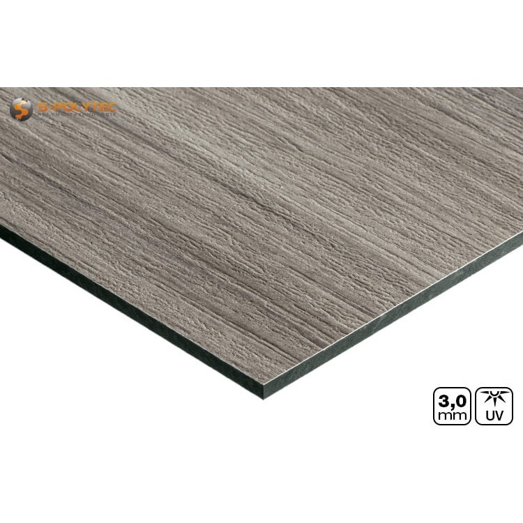 Detailaanzicht van het gestructureerde decoroppervlak in houtlook grijs essen
