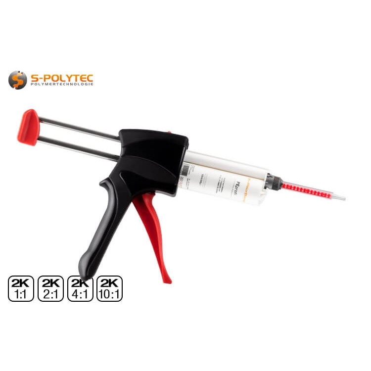 Die Dosierpistole wird aus schlagfestem Polyamid, rostfreiem Stahl und eloxiertem Aluminium hergestellt