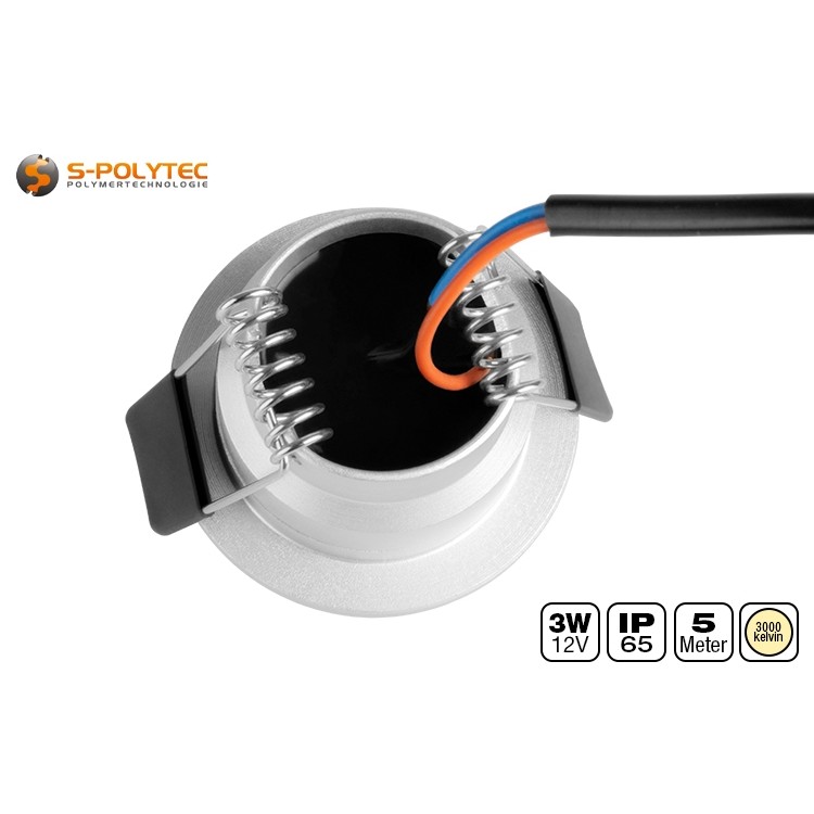 De 12V inbouwspot met compacte aluminium behuizing in beschermingsklasse IP65 is geschikt voor buitengebruik