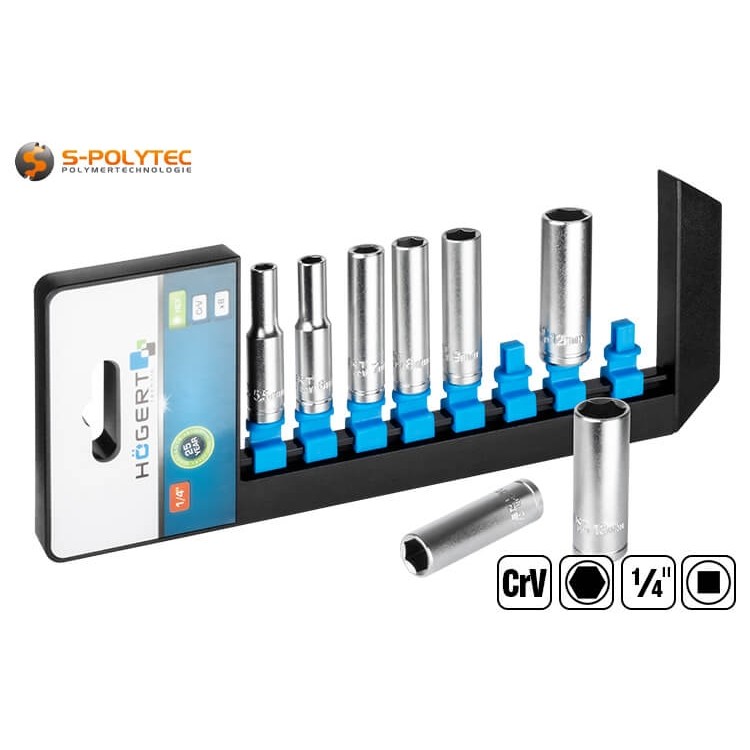 Hoogwaardige zeskant doppen set met 8 doppen van chroom-vanadium-staal in 50 mm lange uitvoering