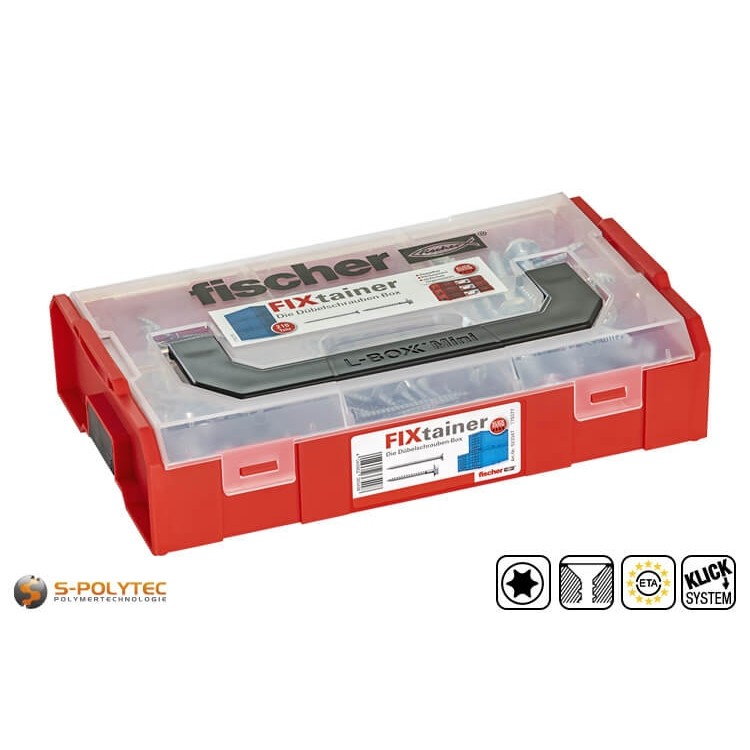 fischer FIXtainer plugschroeven- doos - 210 deuvelschroeven voor Ø 6mm, Ø 8mm en Ø 10mm pluggen in de L-BOXX Mini