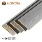Het vlakke aluminium vloerprofiel in 38mm breedte is verkrijgbaar in zilver, geborsteld roestvrij staal, antraciet metallic, grijs metallic en brons metallic