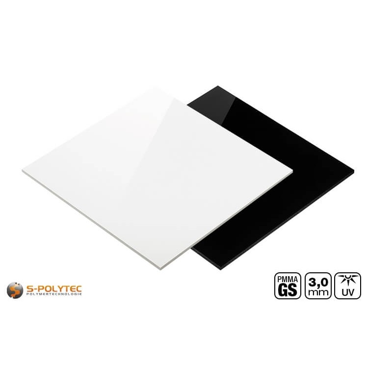 Acrylglas GS ondoorzichtig (opaque) in zwart of wit in millimeter nauwkeurige sneden vanaf slechts 30mmx30mm