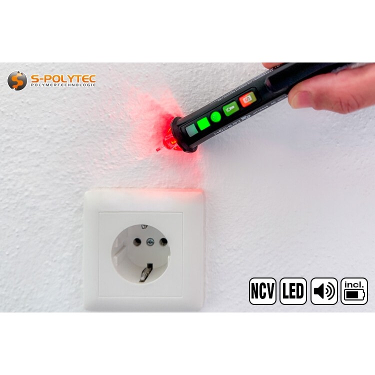 De spanningsdetector heeft een optisch en akoestisch signaal wanneer er spanning wordt gedetecteerd