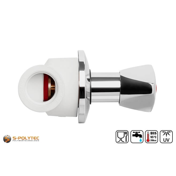 Aqua-Plus PP-R afsluitventiel met kaphandgreep voor inbouwmontage met hoogwaardige ventieltop van messing