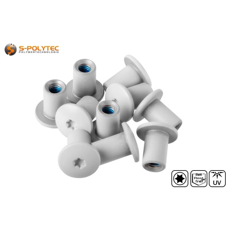 Roestvaststalen draadbus voor balkonschroeven met Uv-bestendige koplak in lichtgrijs (RAL7035)