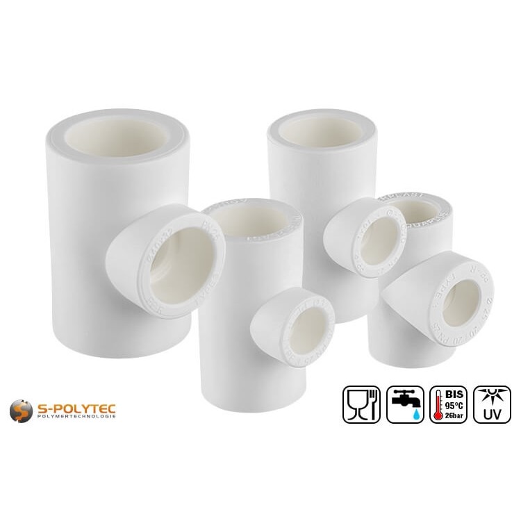 Wij bieden de witte PPR T-verloopstukken voor leidingaftakkingen aan in alle denkbare uitvoeringen