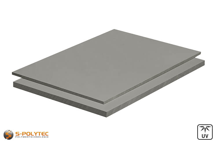 PVC platen lichtgrijs uit herd PVC (PVCU) in diktes von 3mm - 30mm in 2,0 x 1,0 meter
