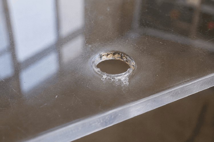 Gesmolten boorrand door te veel warmteontwikkeling