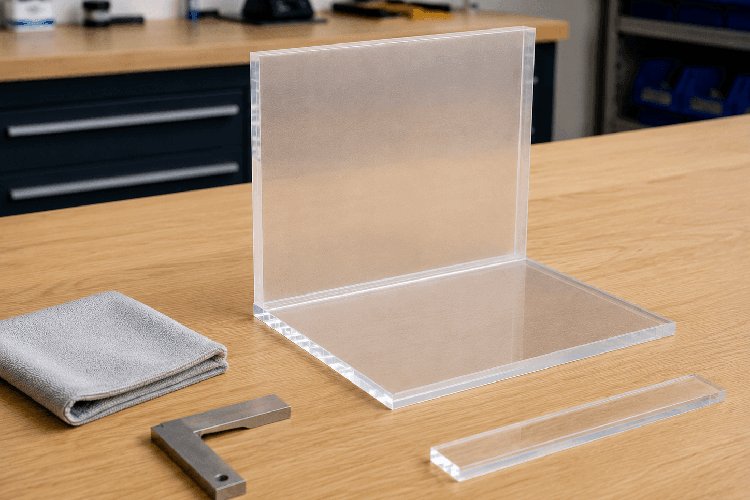Acrylglasplaten vóór het lijmen haaks uitlijnen