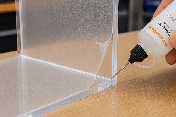 Dunvloeibare acrylglaslijm gecontroleerd in de voeg aanbrengen