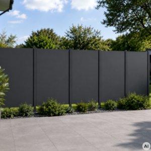 HPL-privacyscherm met zichtbare voegen en afstand tot de grond