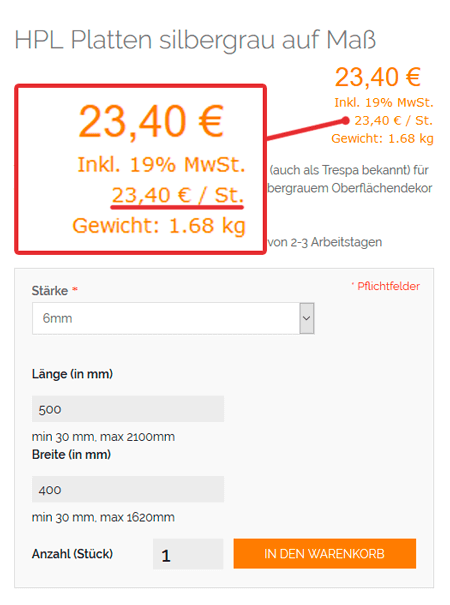 De nieuwe prijsberekening voor HPL platen op maat gesneden voor een enkele snede